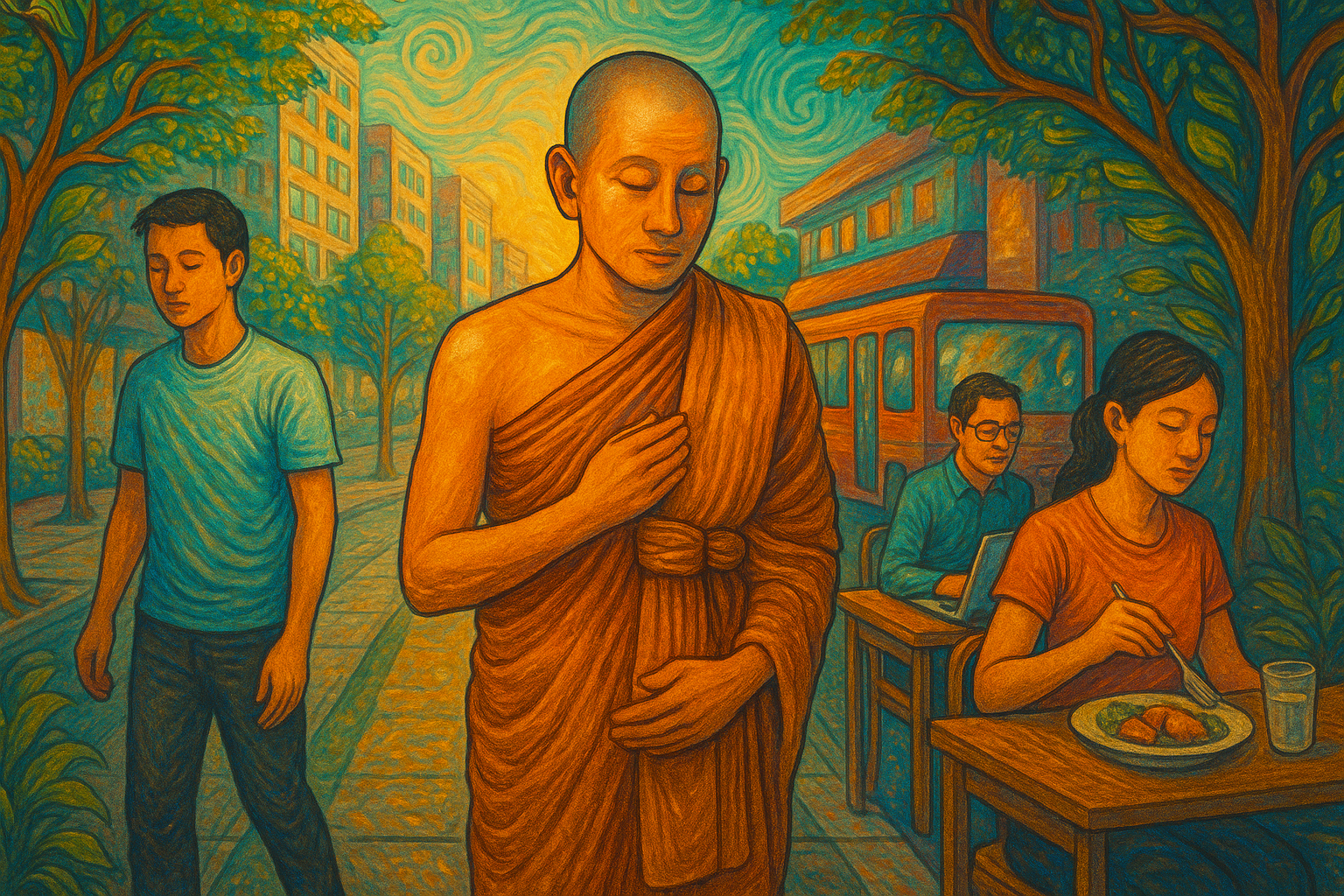 พระภิกษุเจริญกายคตาสติท่ามกลางเมืองยุคใหม่อย่างมีสติ