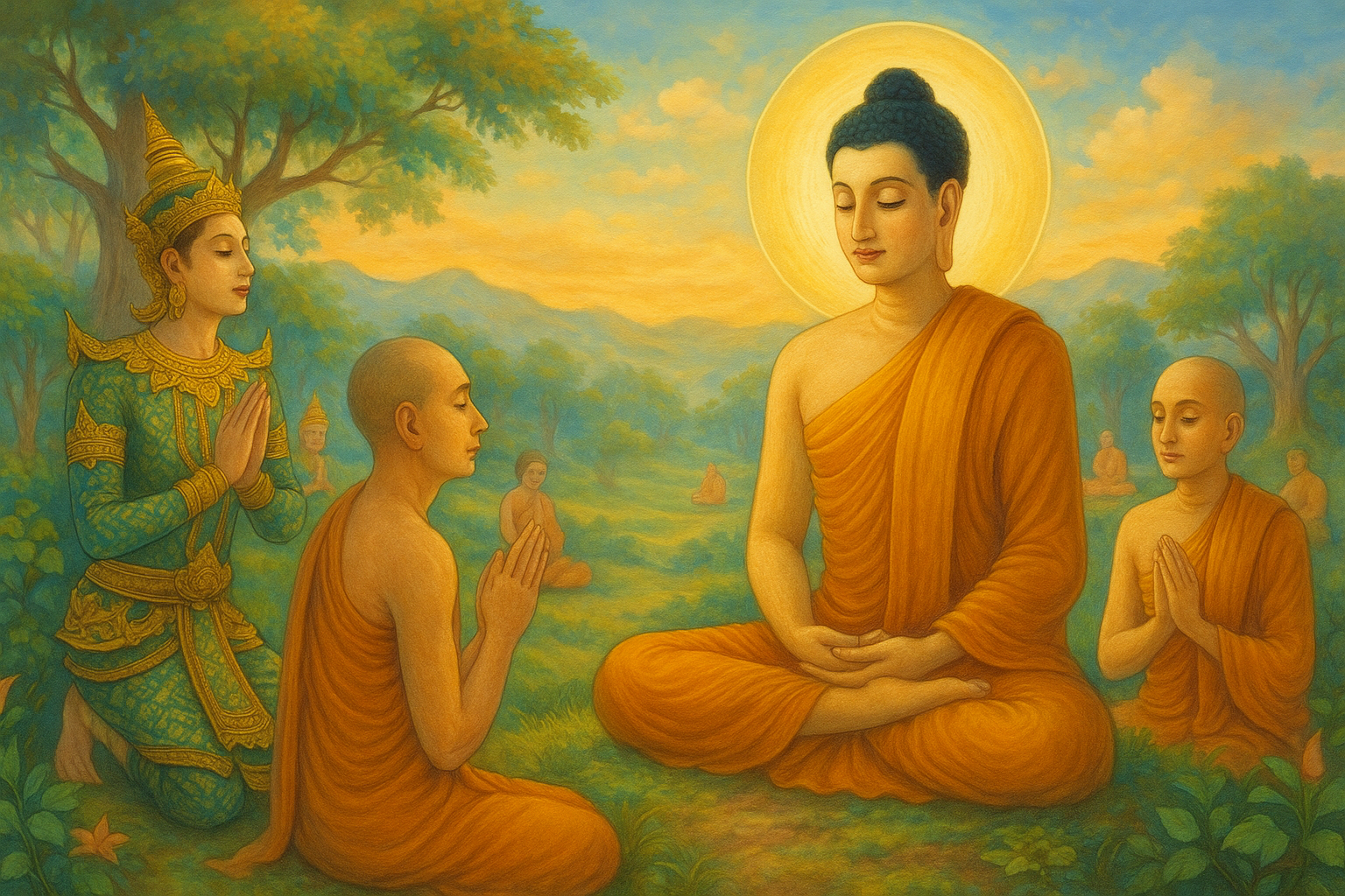 พรหมจรรย์เพื่อดับทุกข์ พระพุทธเจ้าประทับนั่งแสดงธรรมแก่ภิกษุ
