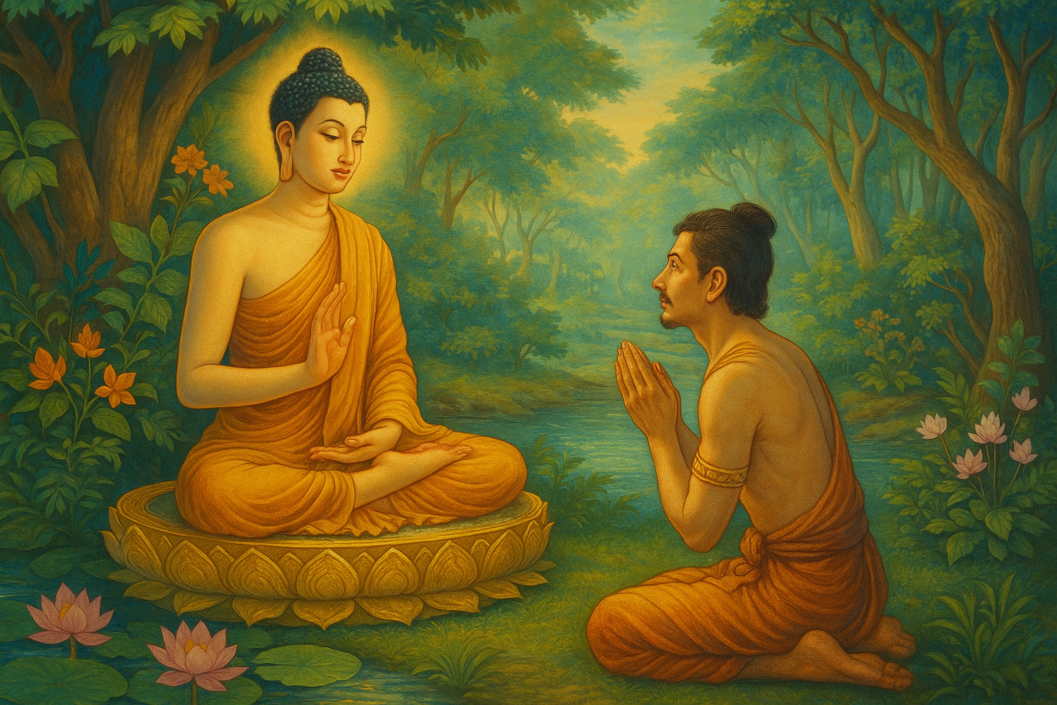 พระพุทธเจ้าตรัสวาจาที่ประกอบด้วยประโยชน์ต่อศิษย์ท่ามกลางธรรมชาติ