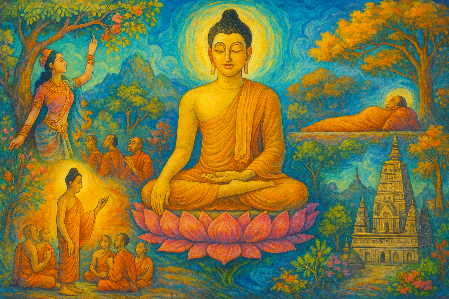 ภาพสังเวชนียสถาน 4 แห่งในพุทธศาสนา